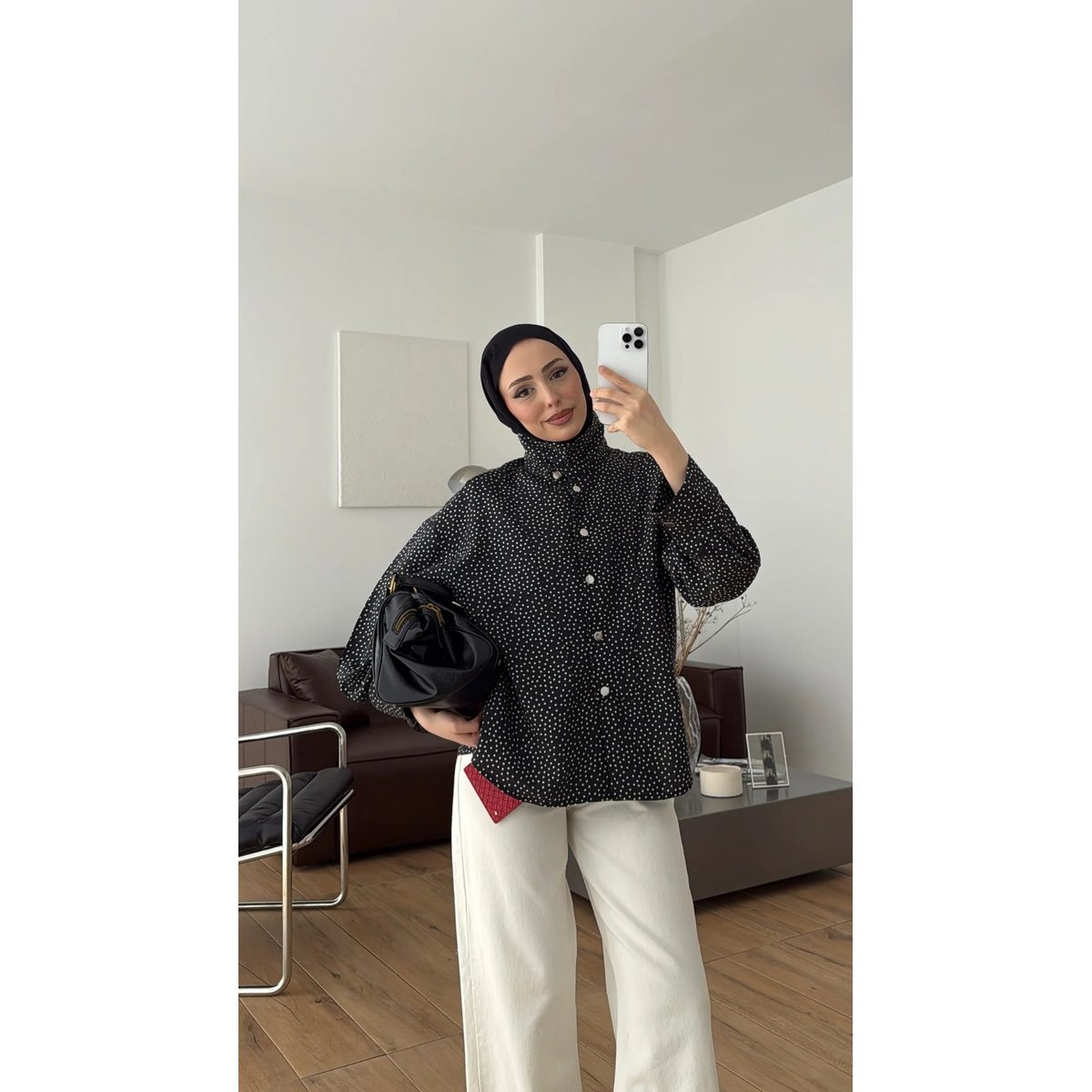 قميص اسود Snap Polka Dot كاجول 3