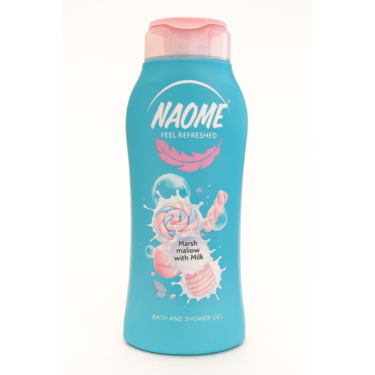 NAOME Feel Refreshed – جل استحمام برائحة المارشميلو مع الحليب يمنح بشرتك تنظيفاً ناعماً ورائحة سكرية دافئة كالمارشميلو