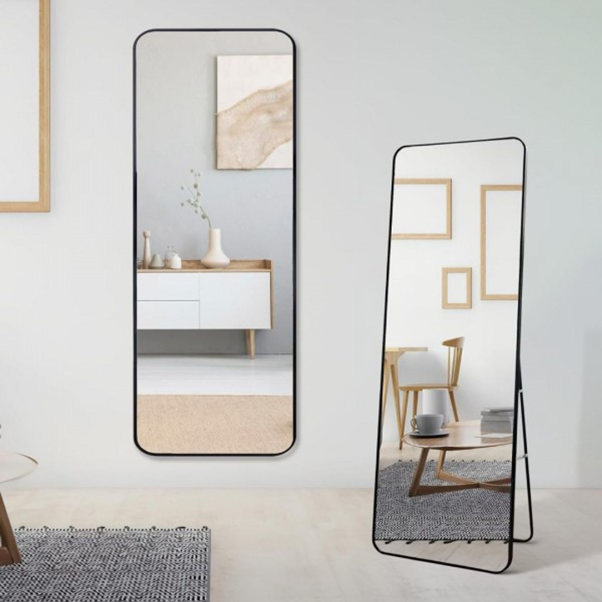 مراه بلاستيك مستطيل اسود مع ستاند 147 × 37 سم