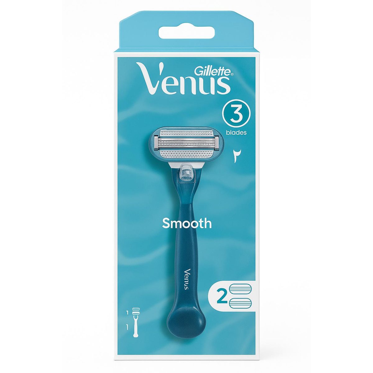 شفرات Venus Smooth بـ3 شفرات لحلاقة ناعمة، مع يد و2 شفرات