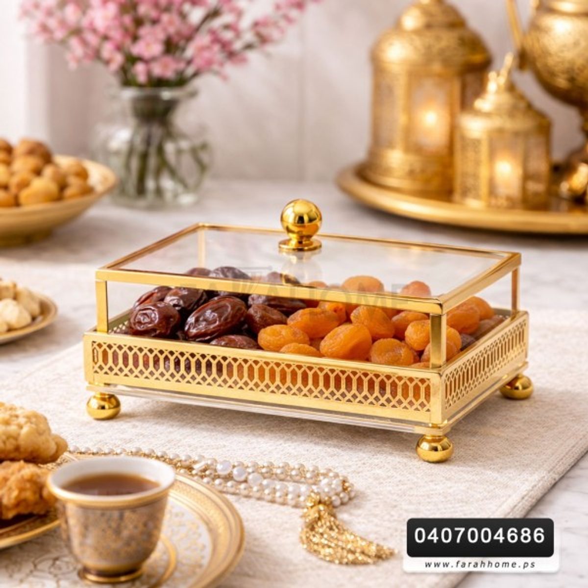 مضيفة تقديم / تفضيل اكريلك مستطيل شفاف مع غطاء CNC ذهبي حجم وسط حجم 28 × 18 سم