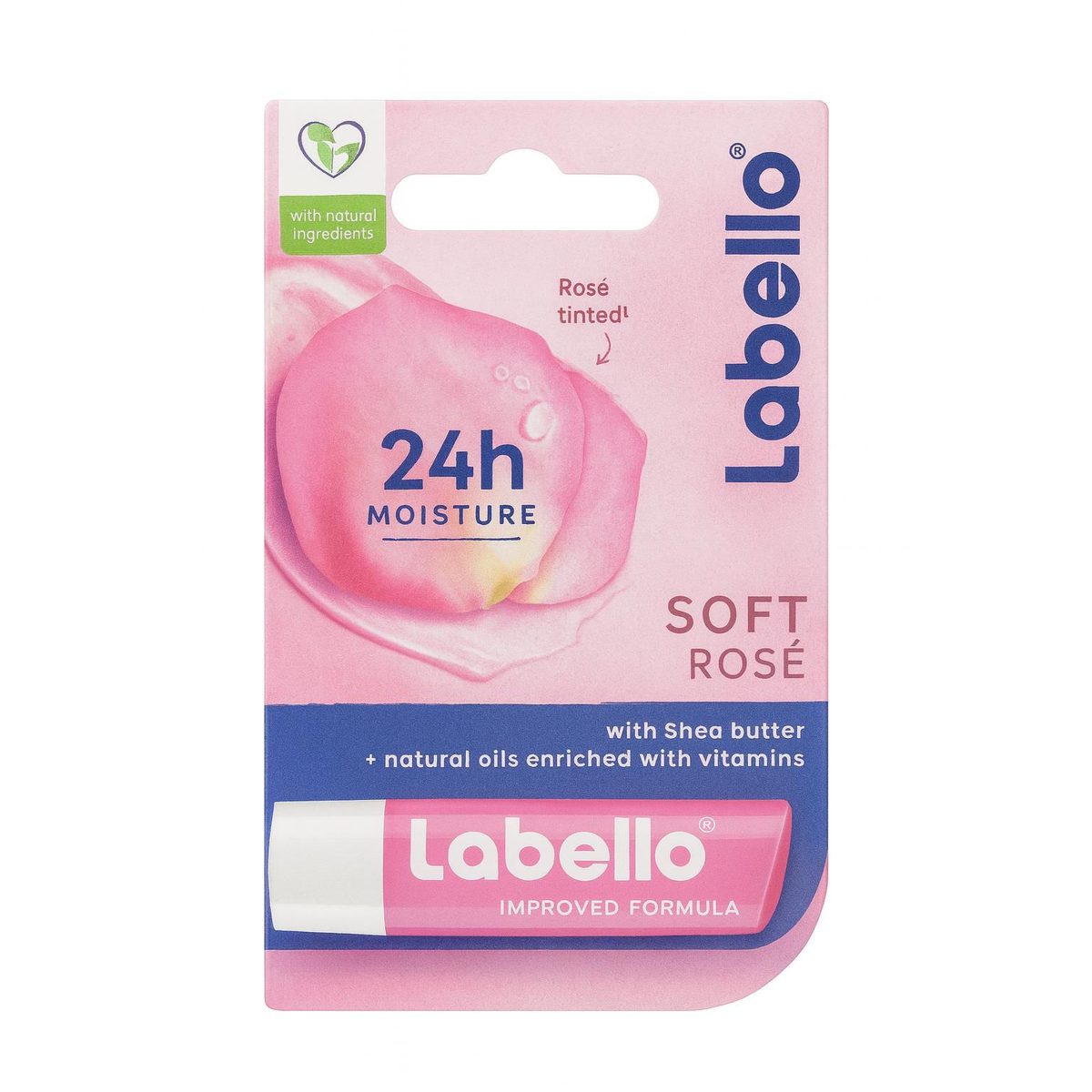 Labello Soft Rosé – ترطيب مع لمسة لون طبيعية يمنح الشفاه ترطيب يدوم حتى 24 ساعة غني بزبدة الشيا والزيوت الطبيعية الممزوج