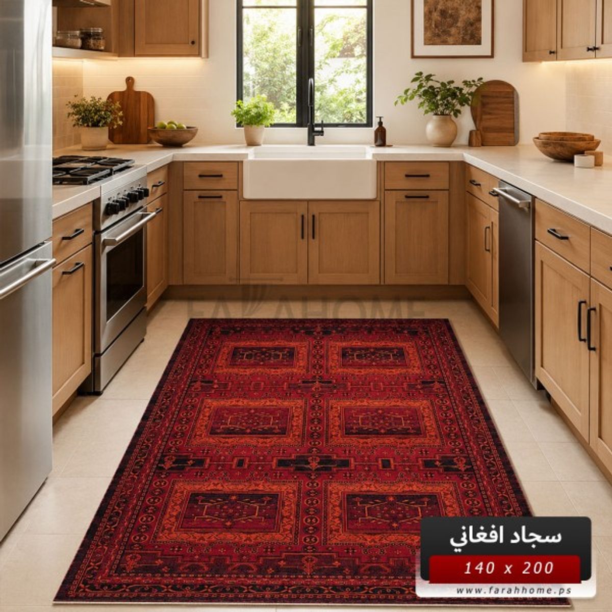 سجاد افغاني بدوي AFGHANI 200×140 احمر خمري حرير