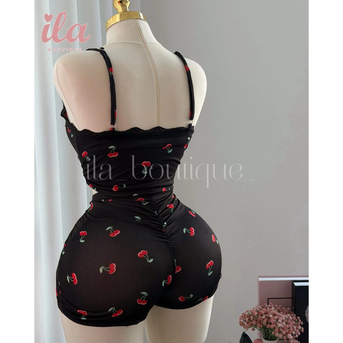 بيجاما اسود كرز توب و شورت 2