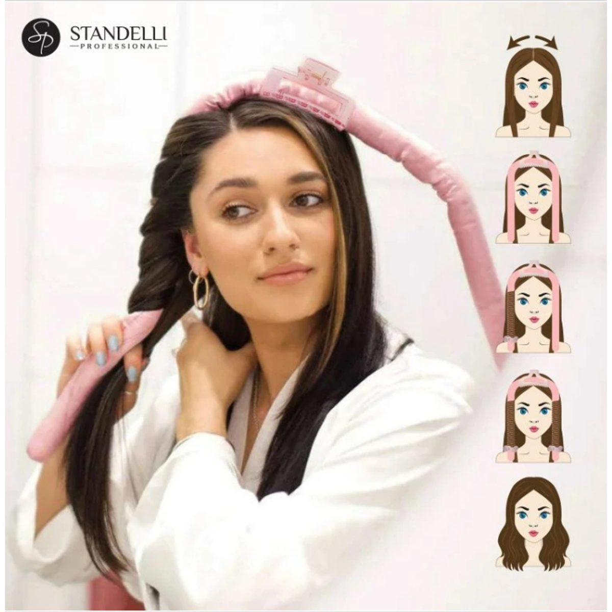 Standelli Heatless Hair Curler Set - Satin Pink 3