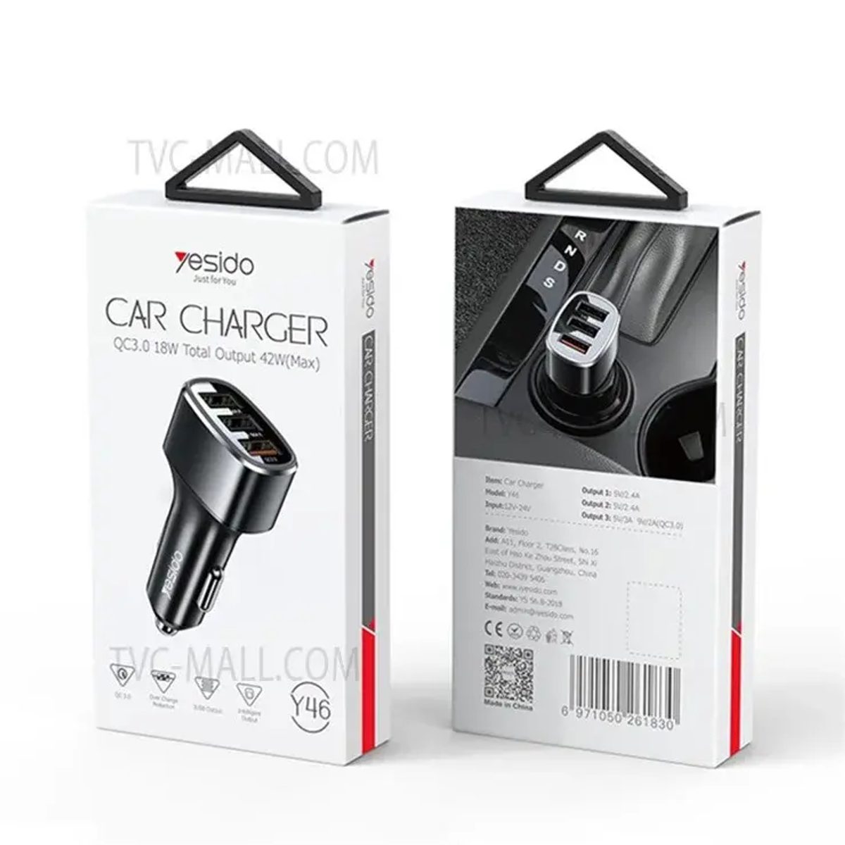 YESIDO Y46 42W 3 USB Port Car Fast Charger(Black) 2