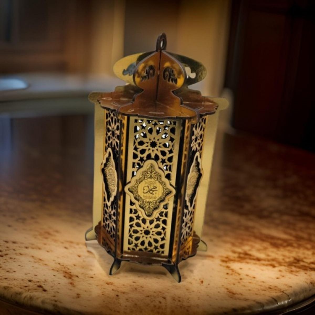 فانوس رمضان خشبي صوت + اضائة موديل سندباد cnc