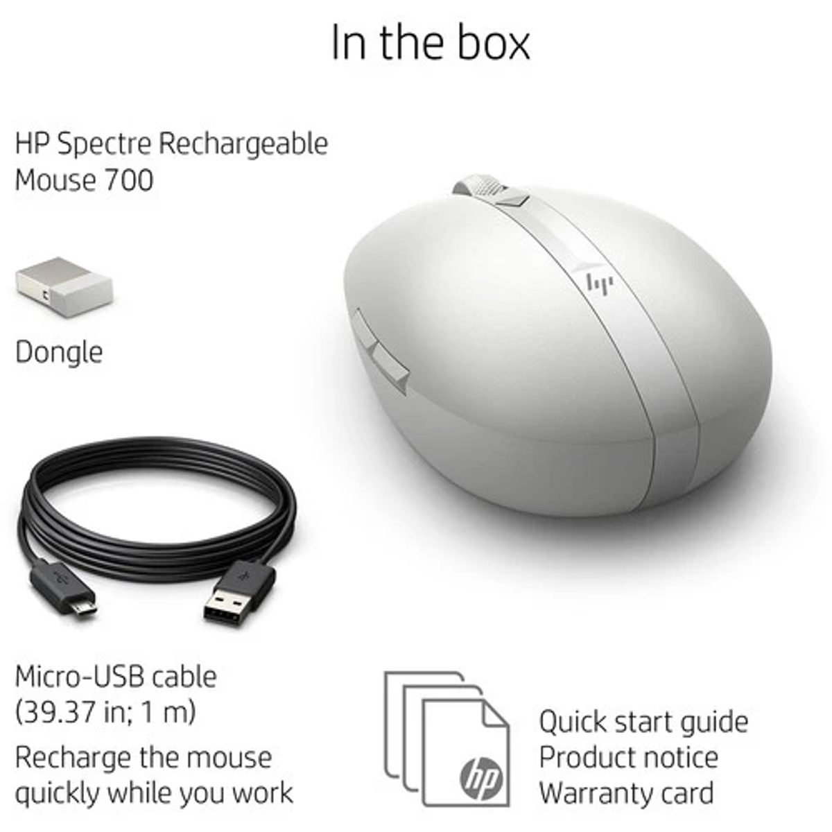 HP Spectre PikeSilver Rechargeable Mouse 700 (3NZ71AA)ماوس لا سلكي 3
