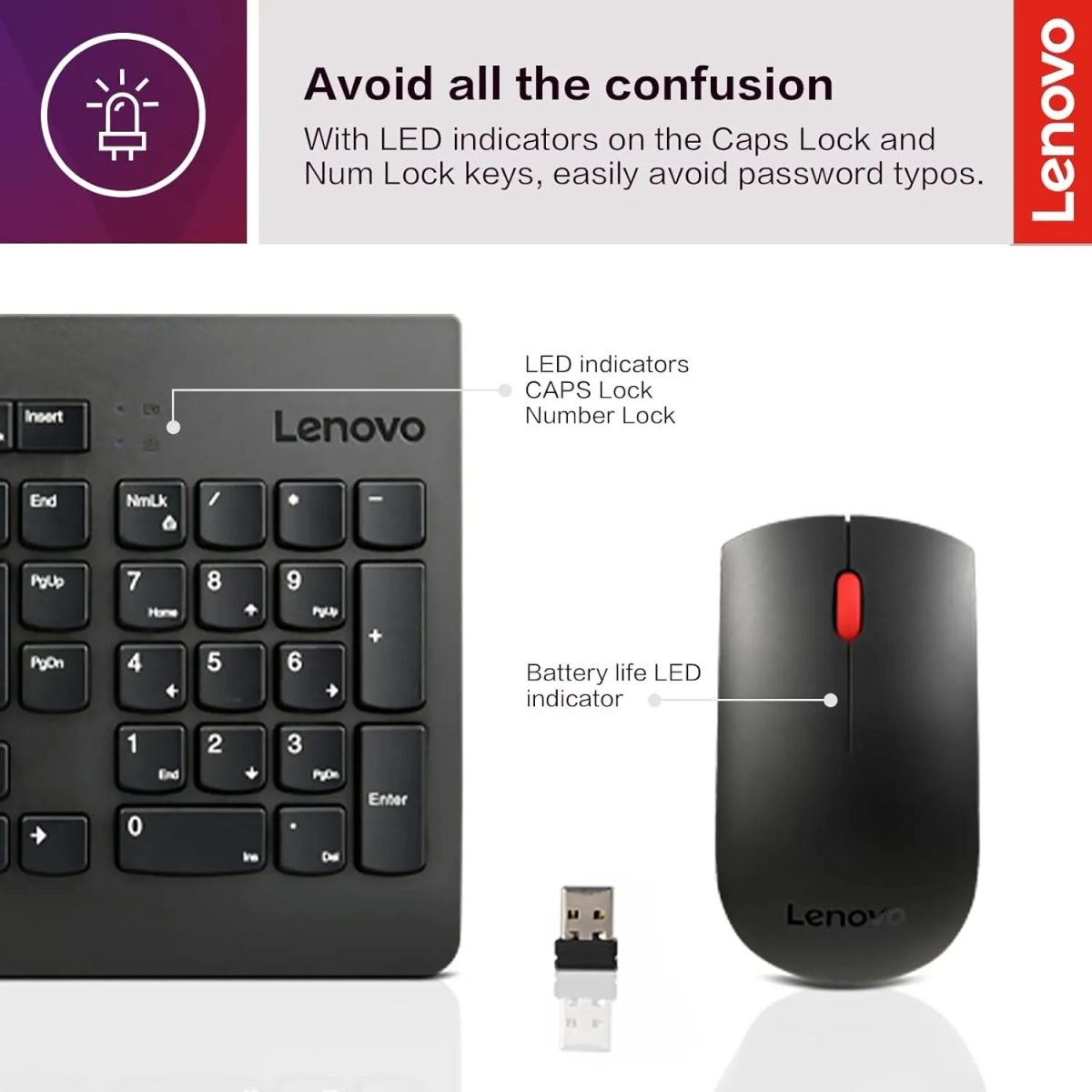 Lenovo 510 Wireless Combo Keyboard &amp; Mouse طقم كيبورد وماوس لا سلكي 2