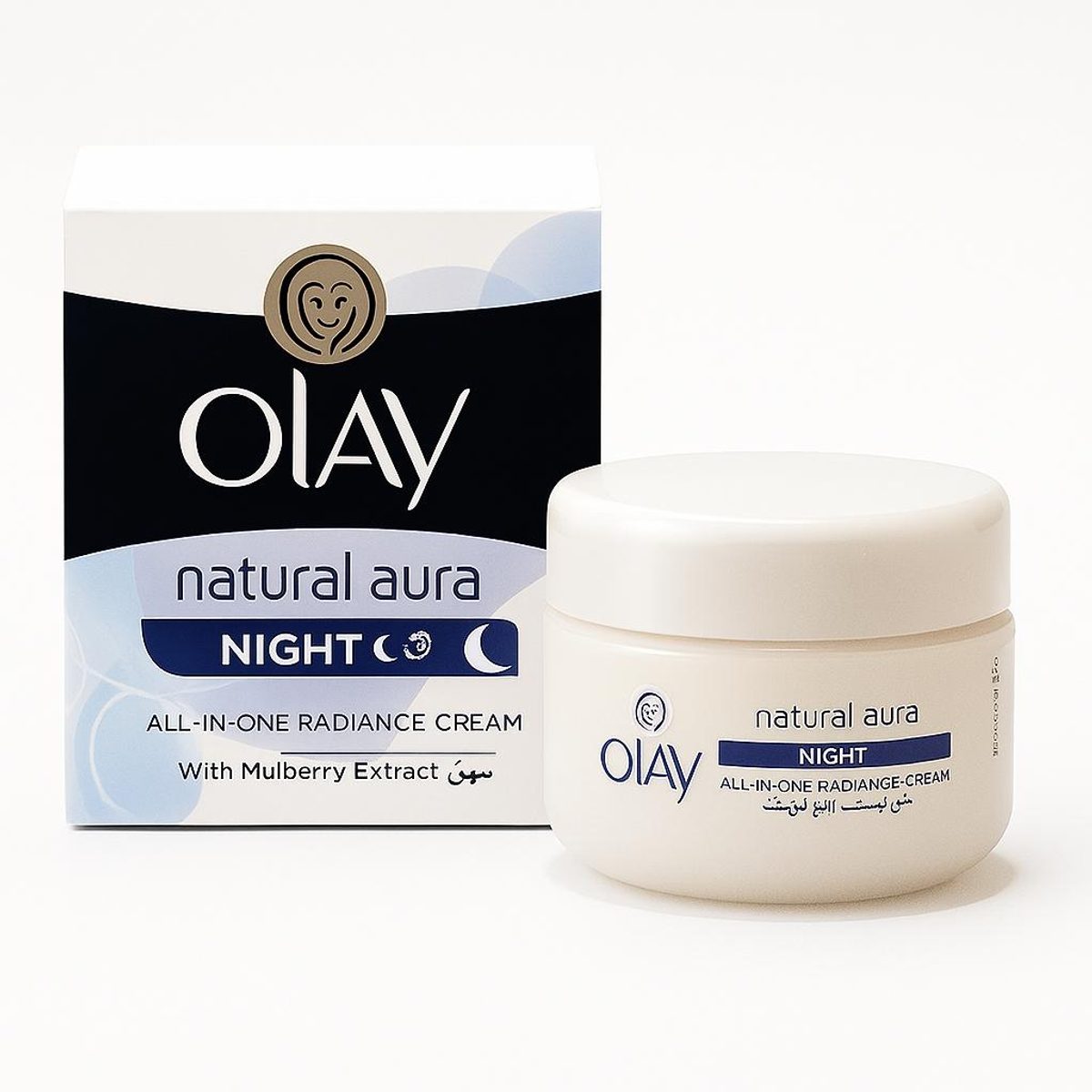 كريم ليلي لتفتيح البشرة من Olay – Natural Aura Night – شامل بكل الفوائد، مع مستخلص التوت الأبيض