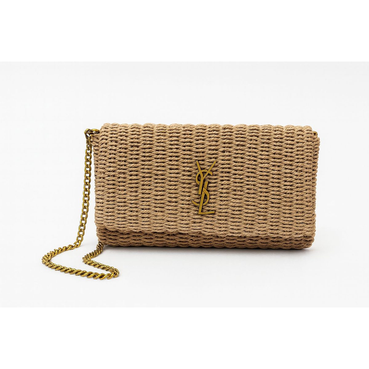حقيبة سان لوران قش غامق بشعار YSL