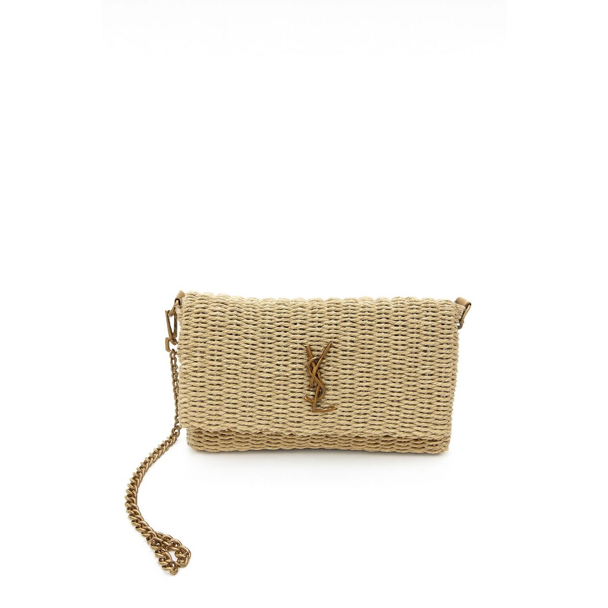 حقيبة سان لوران قش فاتح بشعار YSL