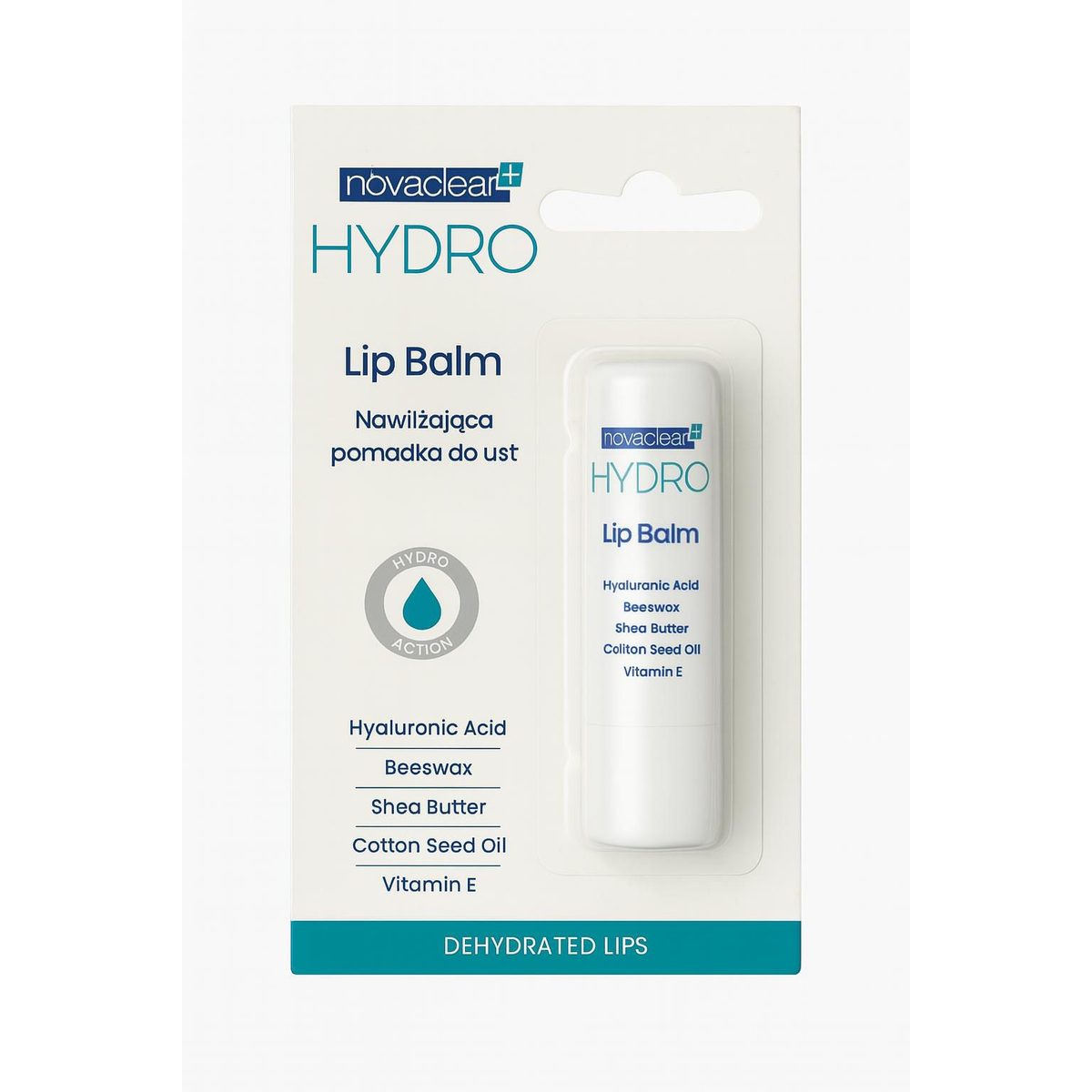 مرطب شفاه Novaclear Hydro العناية المثالية لشفاه جافة ومشققة حمض الهيالورونيك لترطيب مكثف شمع العسل للحماية والنعومة زبد