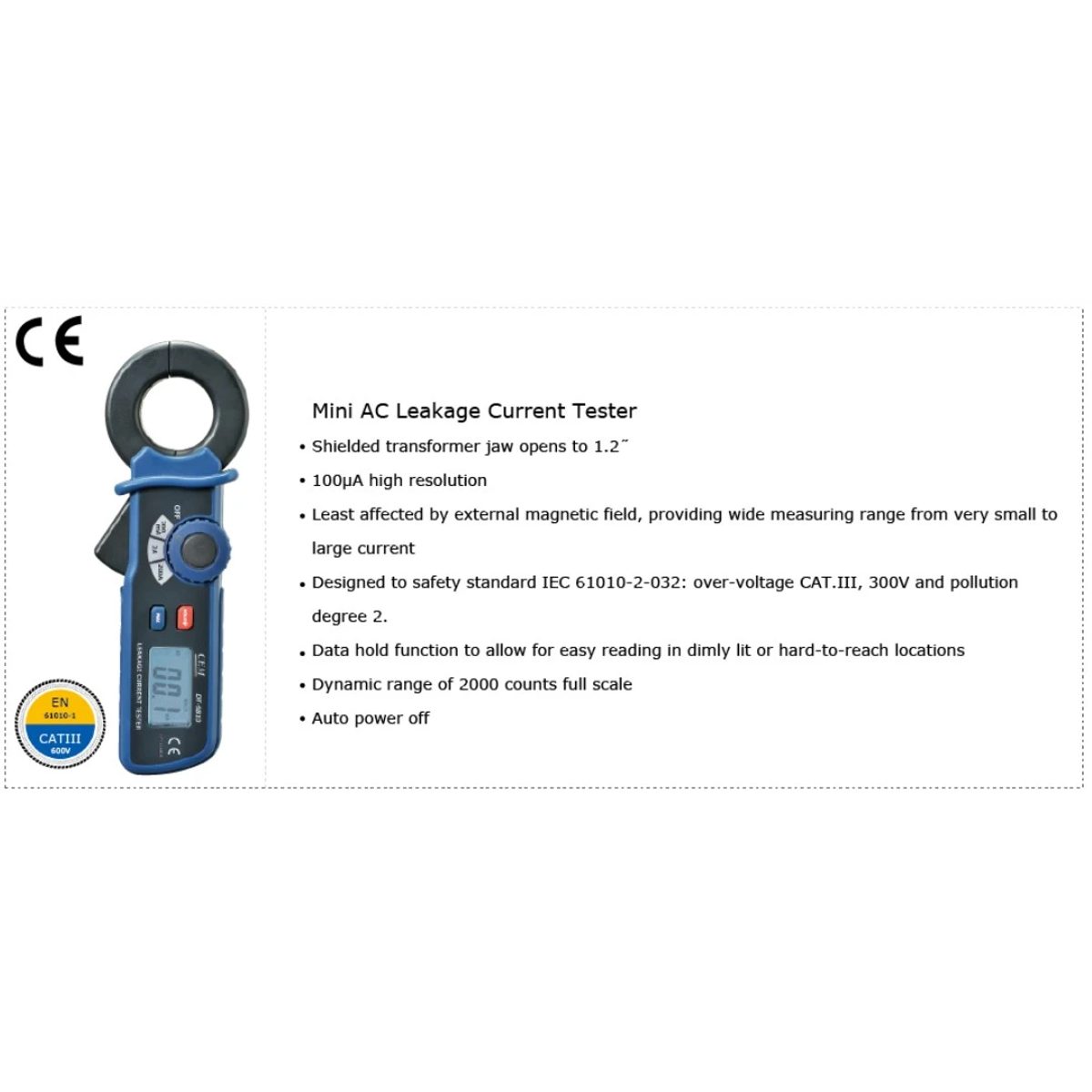 CEM DT-9810 AC Leakage Current Tester – كلامب رقمي لاختبار تسرب التيار المتردد 2