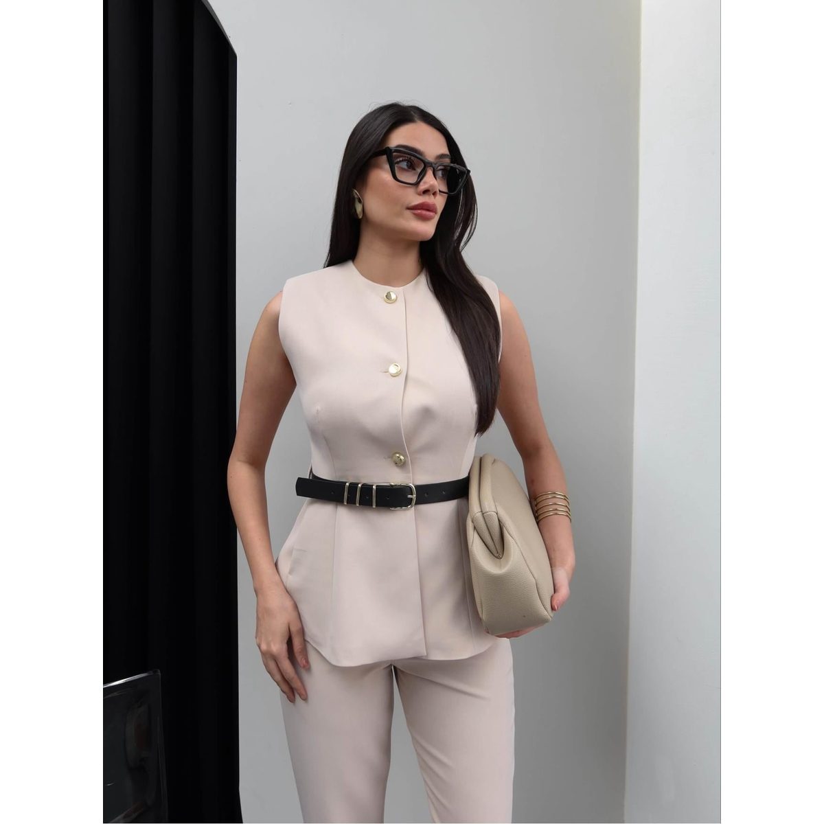 طقم vest انيق مع حزام 2