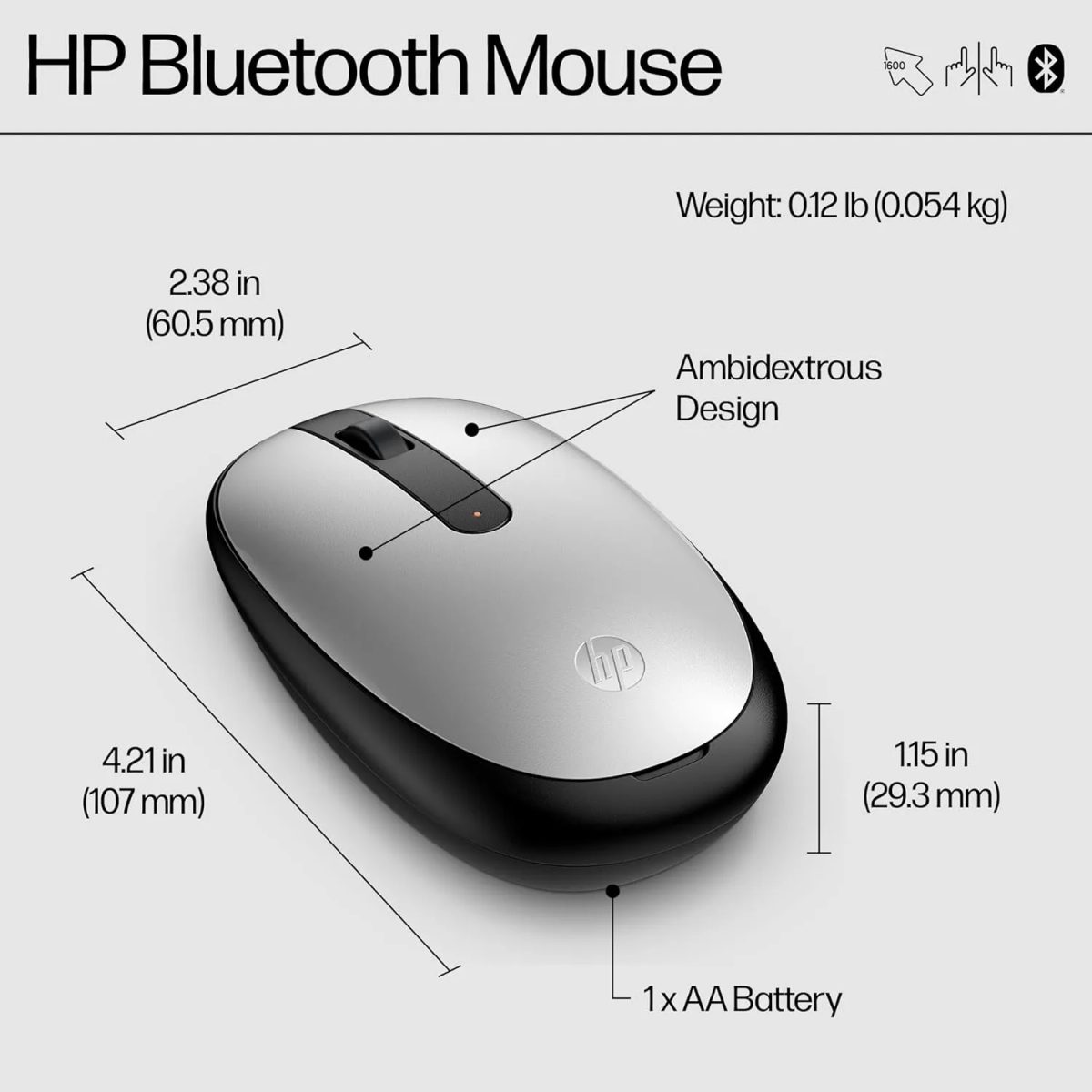 HP 240 Pike Silver Bluetooth Mouse (43N04AA)ماوس بلوتوث فضي داكن 3