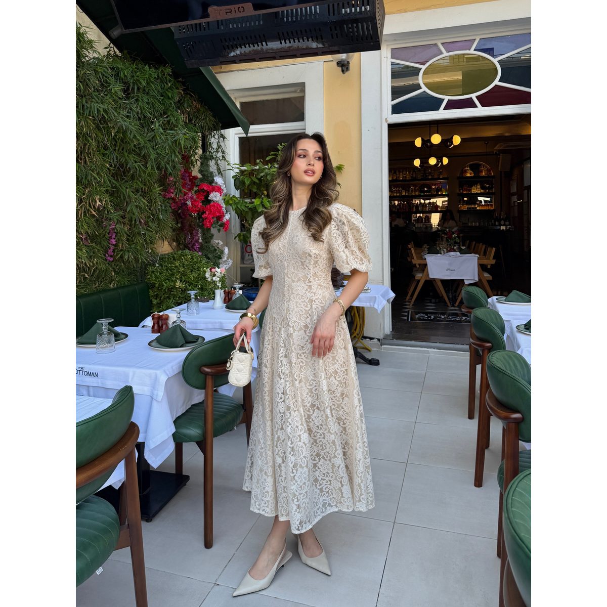 Balon Sleeve Dantel Dress