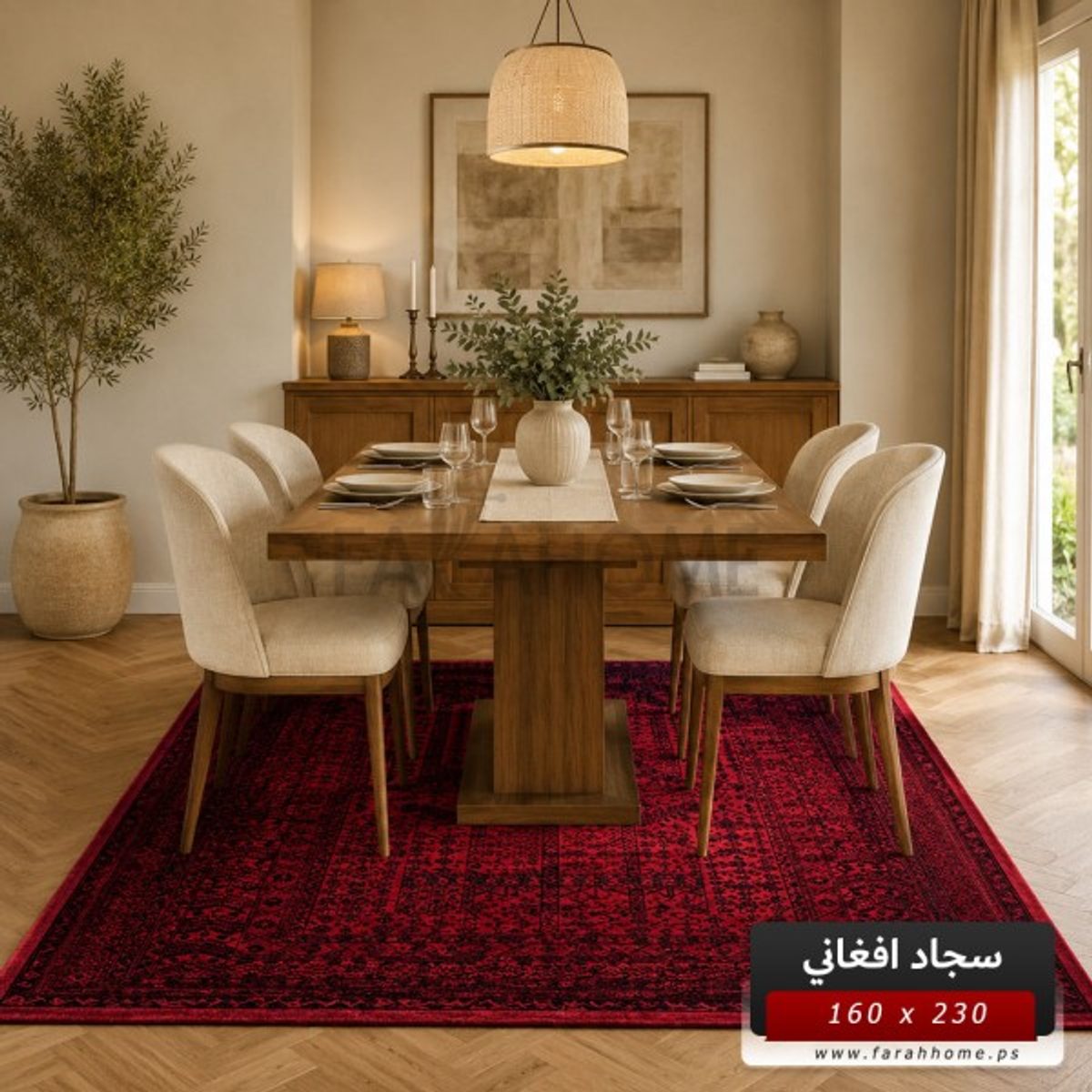 سجاد افغاني بدوي AFGHANI 230×160 احمر خمري حرير