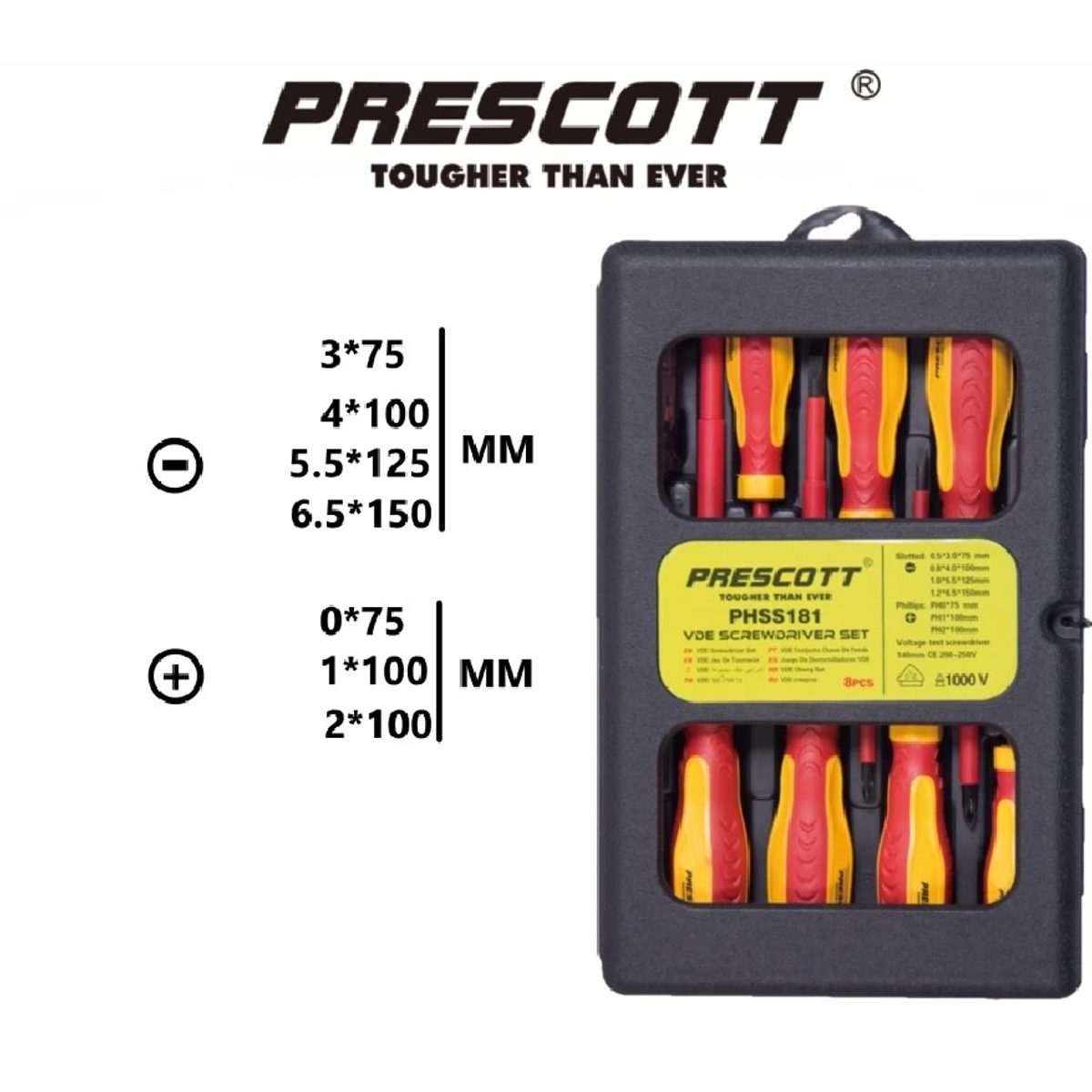 PRESCOTT PHSS181-طقم مفك كهربائي معزول 8 قطع