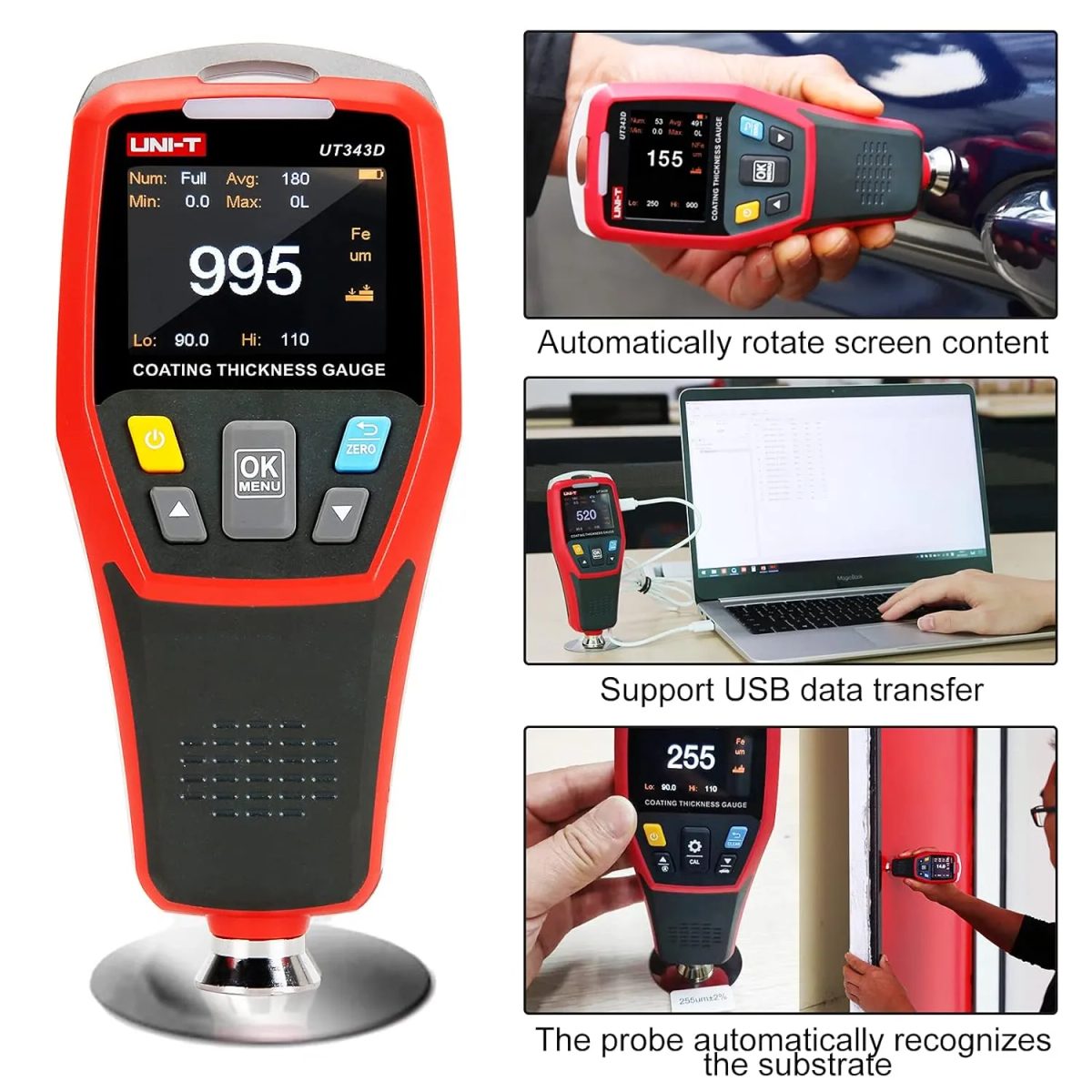 UNI-T UT343D Coating Thickness Gauge-جهاز قياس سماكة طلاء السيارات 3