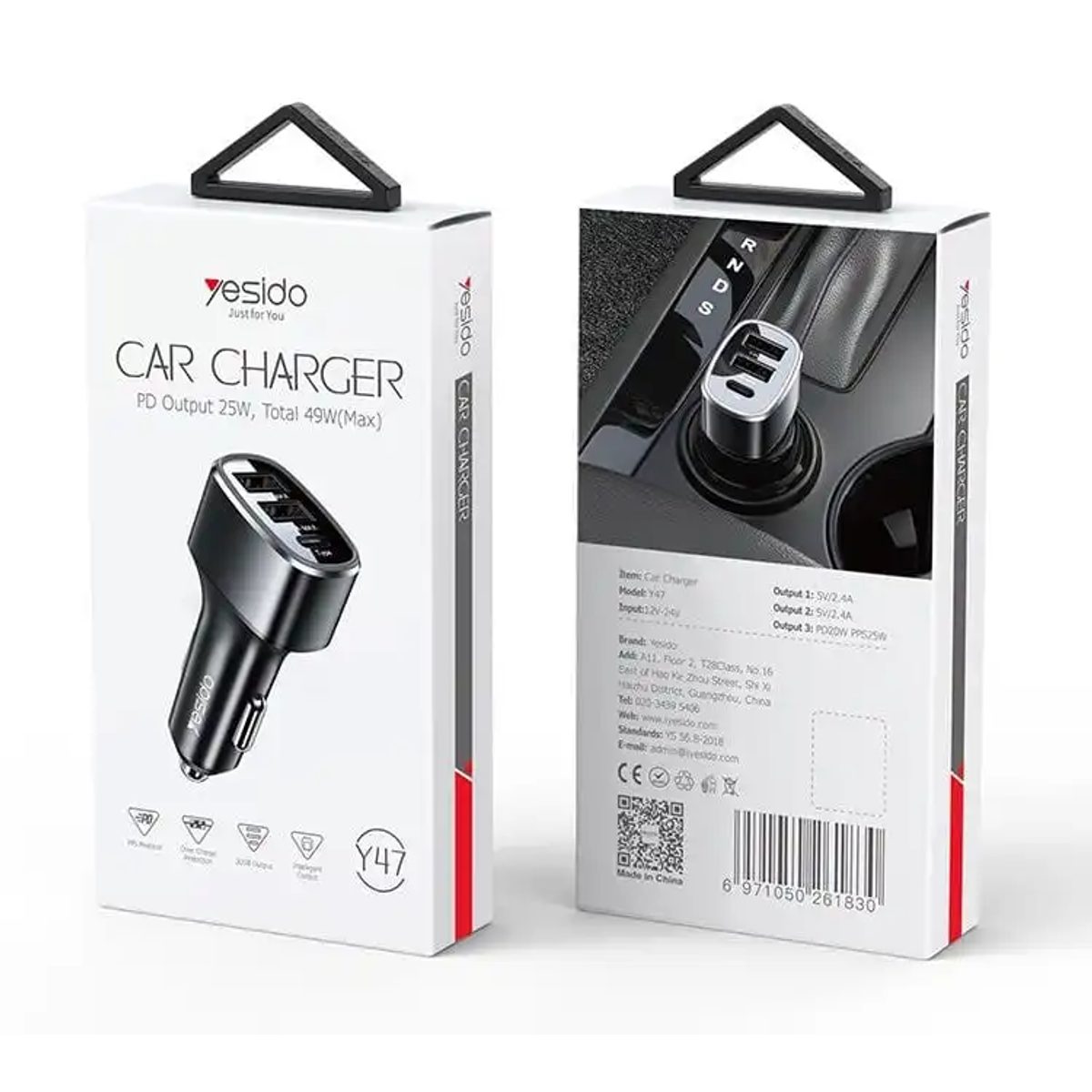 YESIDO Y47 49W PD + 2 USB Smart Car Charger 4