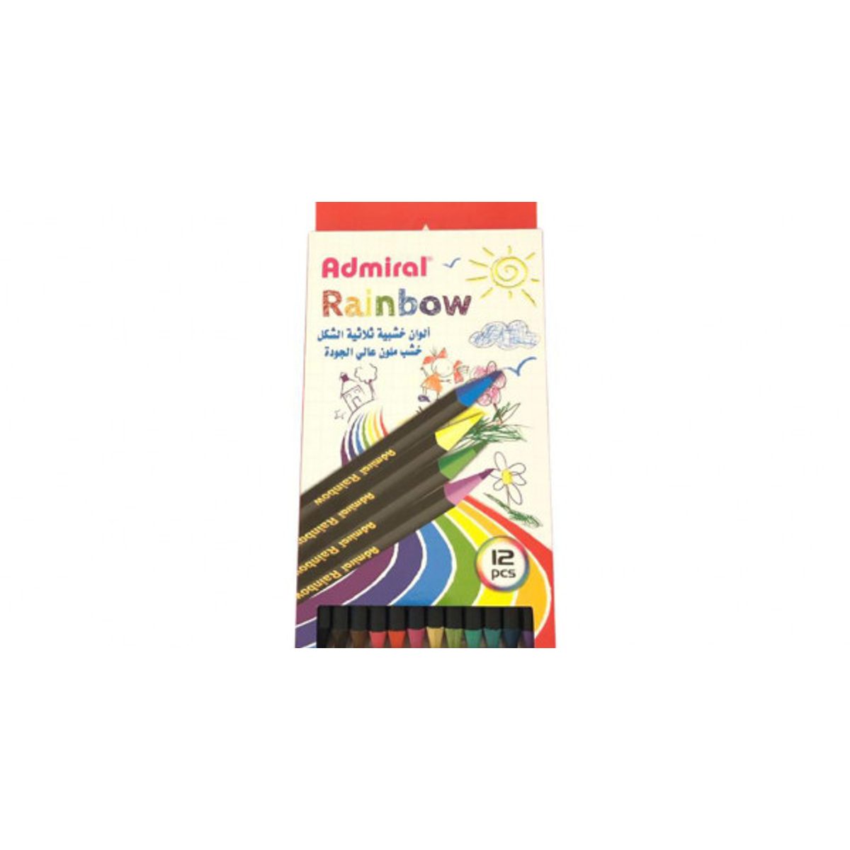 ألوان خشب 12 لون طويل خشب ملون ADMIRAL RAINBOW
