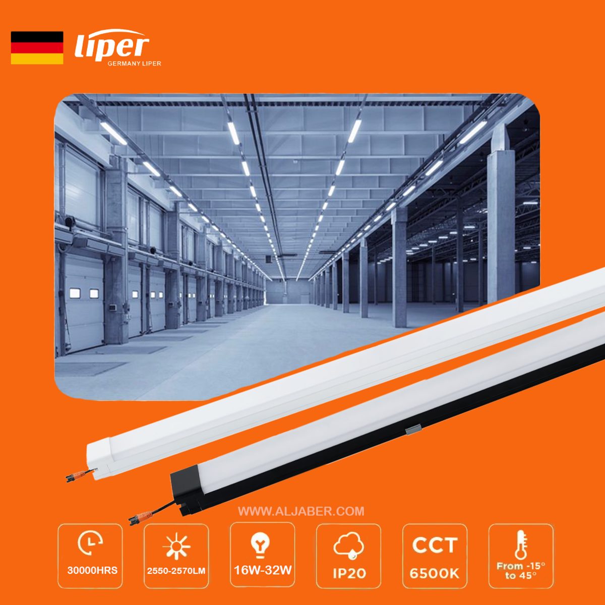 نيون لد عريض مع وصلة اسود LIPER 60CM 16W 6500K 3