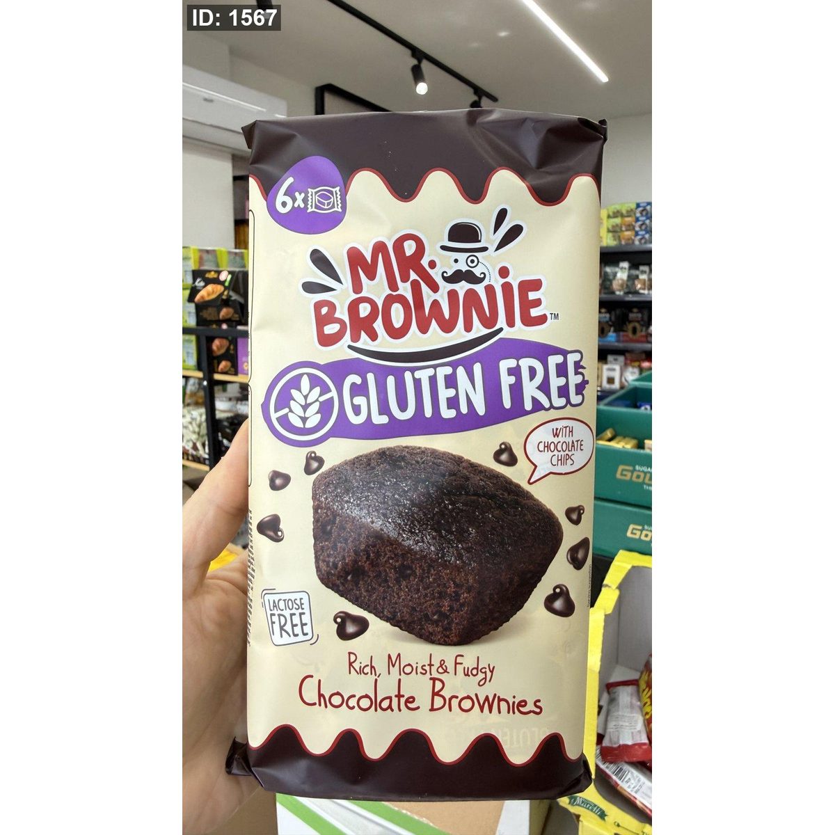 براونيز الشوكولاتة ورقائق الشوكولاتة خالي من الجلوتين واللاكتوز - مستر براوني (Mr. Brownie) فيها 6 قطع