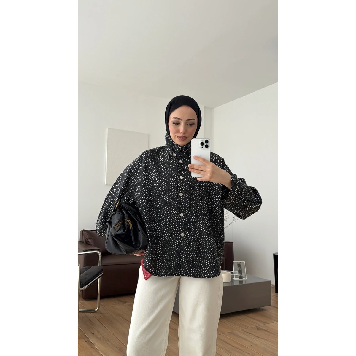 قميص اسود Snap Polka Dot كاجول 2
