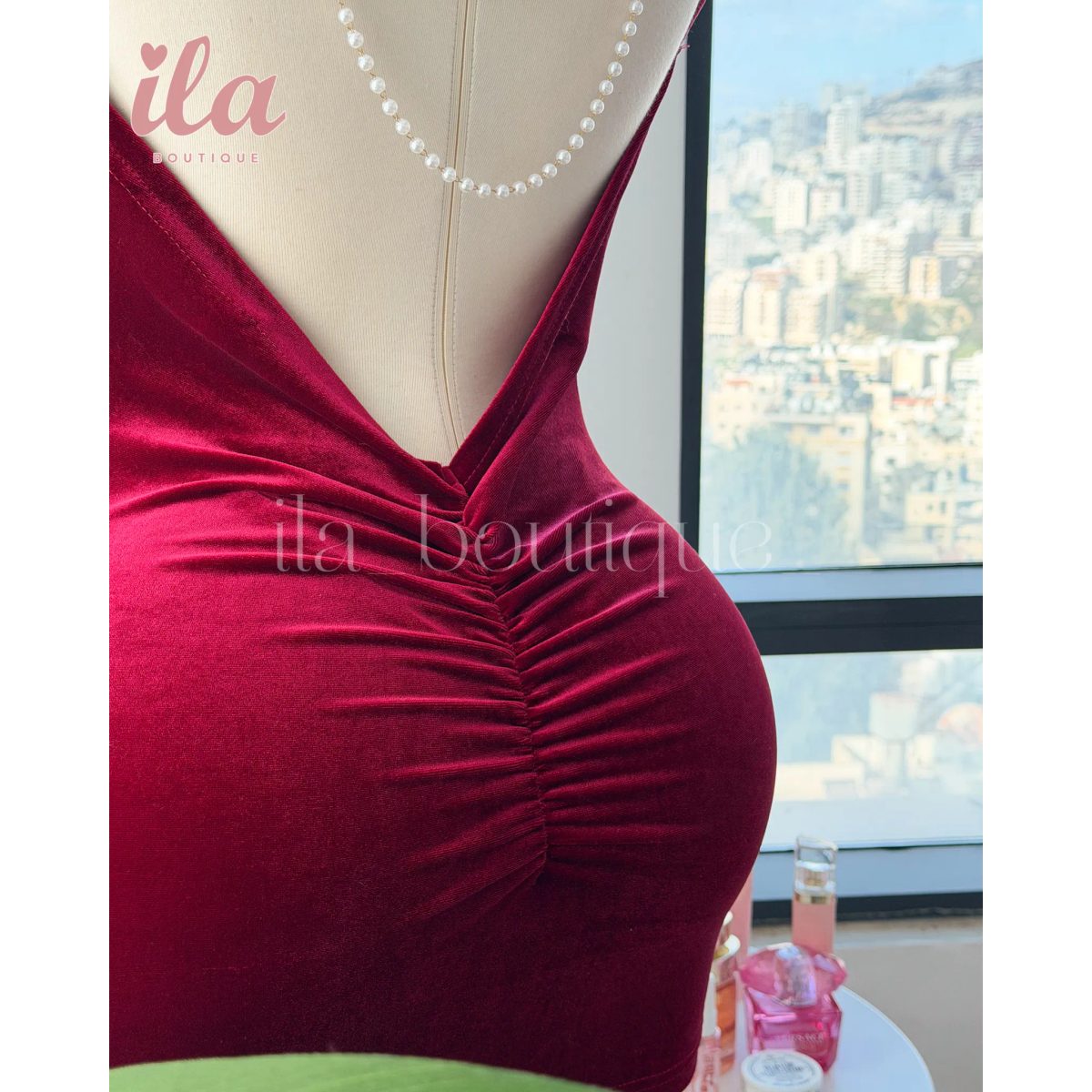 فستان خمري مخمل قصير لولو 5
