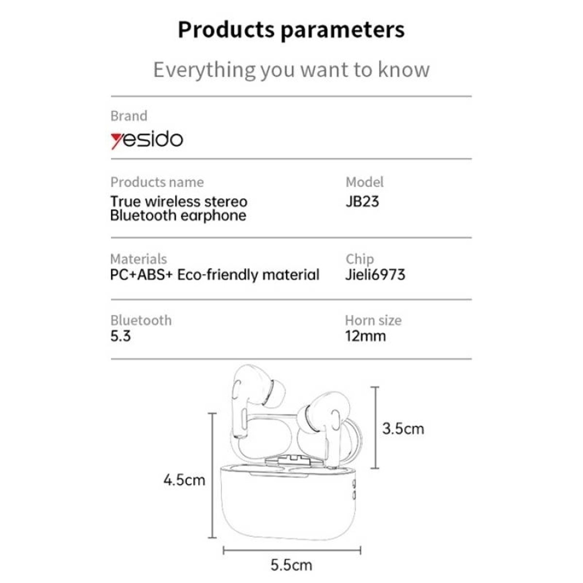 YESIDO JB23 Earbuds-سماعة ايربودز 3
