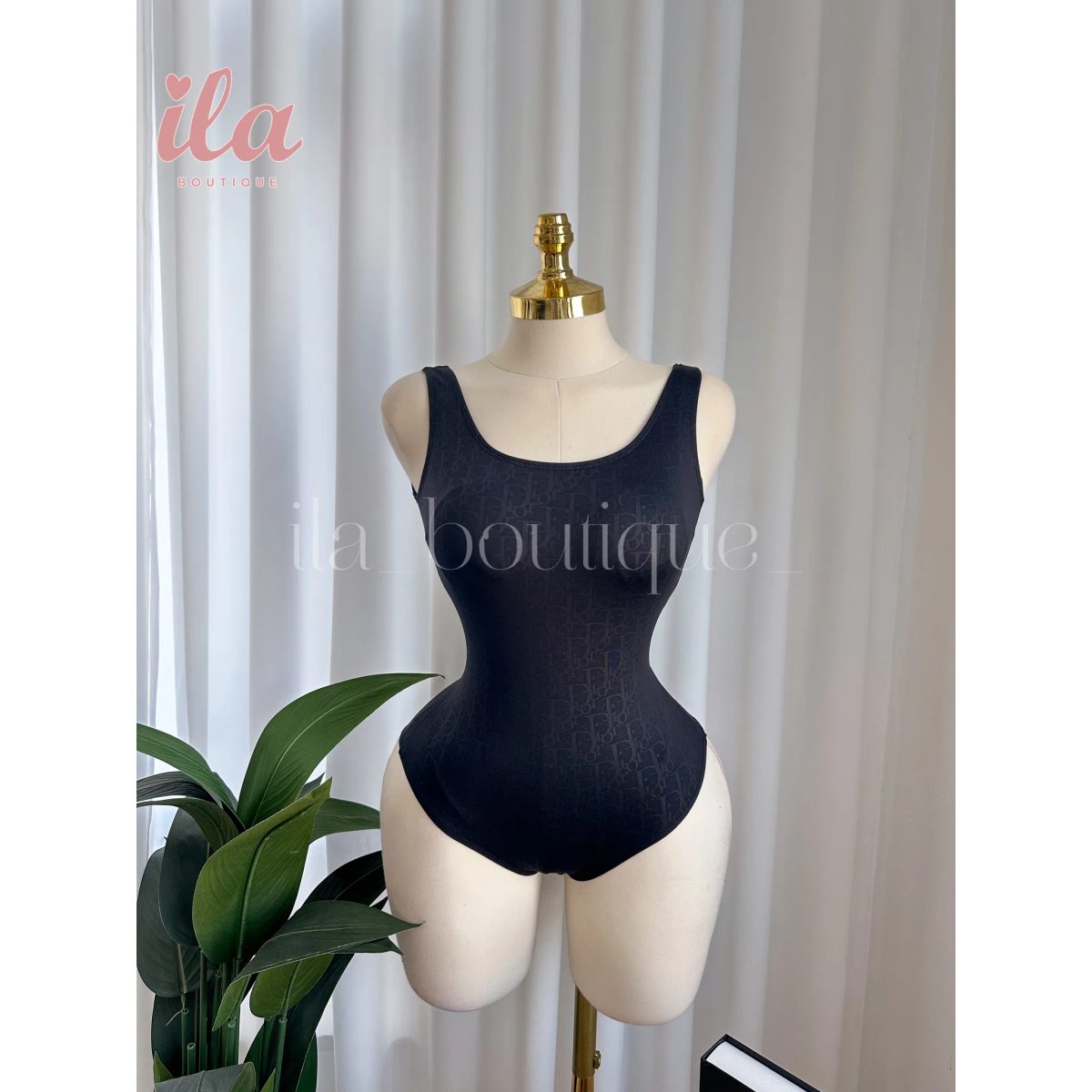SWIMSUIT DIOR اسود مختوم بالكامل 2