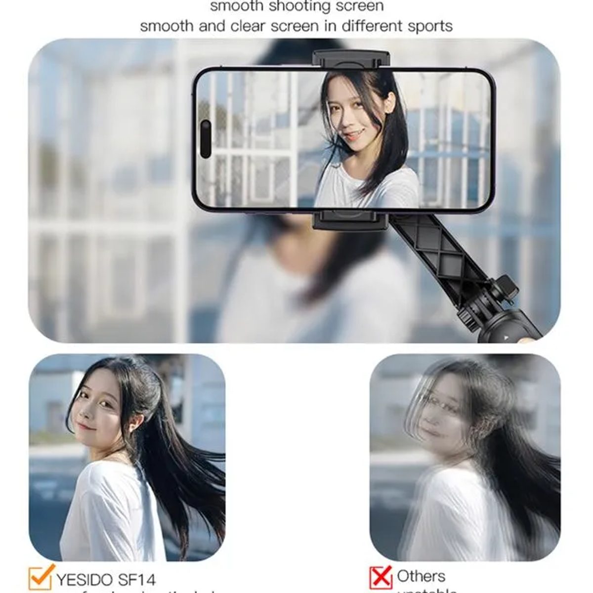YESIDO SF14 Handheld Foldable Shooting Holder Tripod Selfie Stick عصا سلفي مع مانع اهتزاز 4