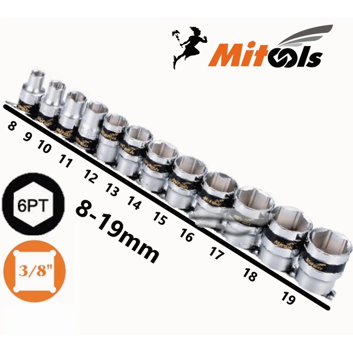 Mitools- طقم بكسات 3/8 قصير 12 قطعة
