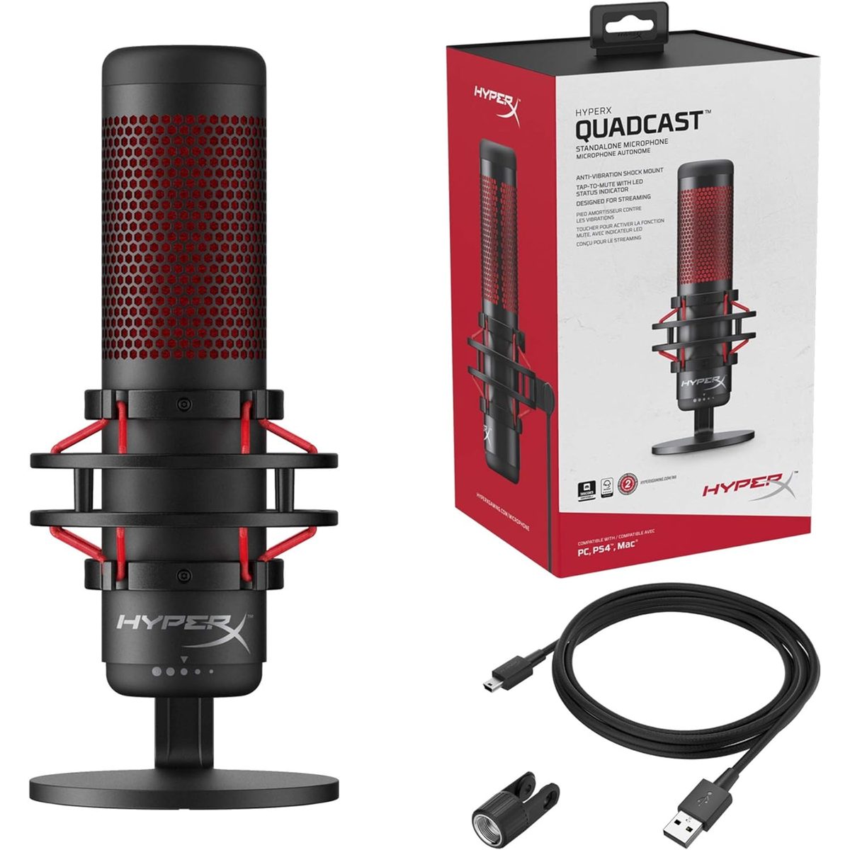 مايك HyperX QuadCast USB Microphone Red Lighting 3