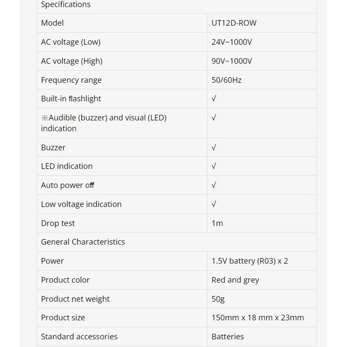 UNI-T UT12D-ROW AC Voltage Detectors-حساس تيار كهربائي – كاشف جهد التيار المتردد 3