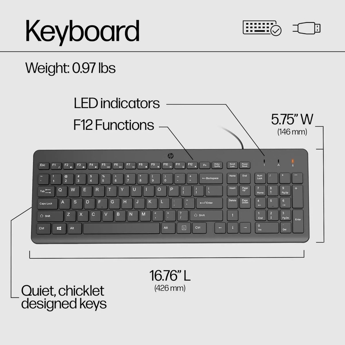 HP 150 Wired Keyboard (664R5AA) كيبورد سلكي 3