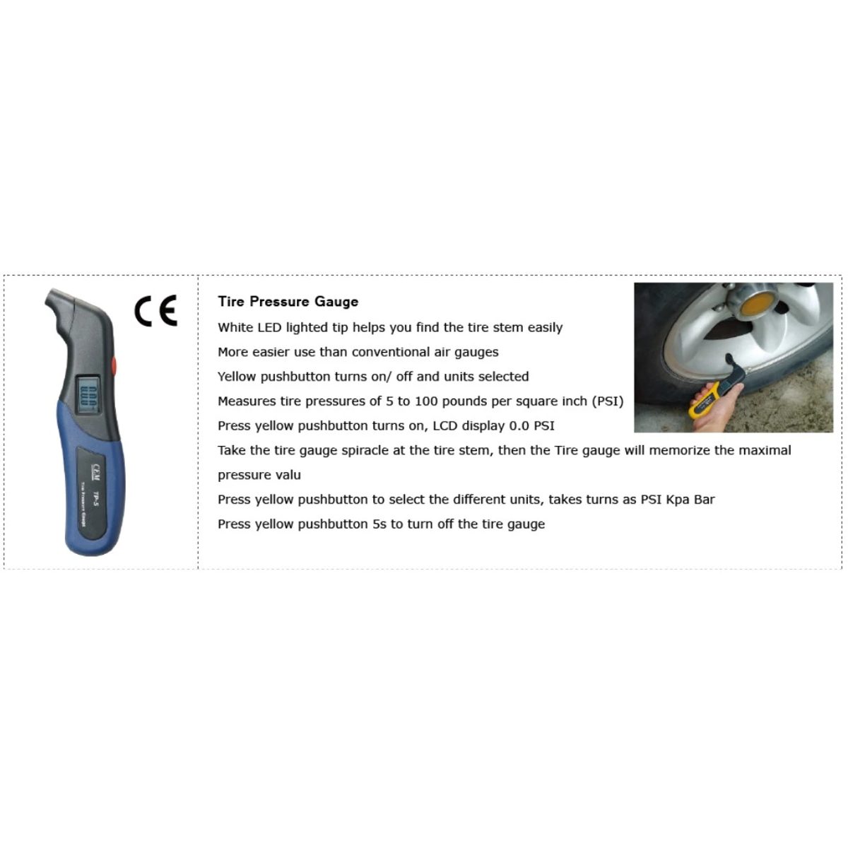 CEM TP-5 Tire Pressure Gauge-جهاز لقياس ضغط عجل /اطار السيارة 2