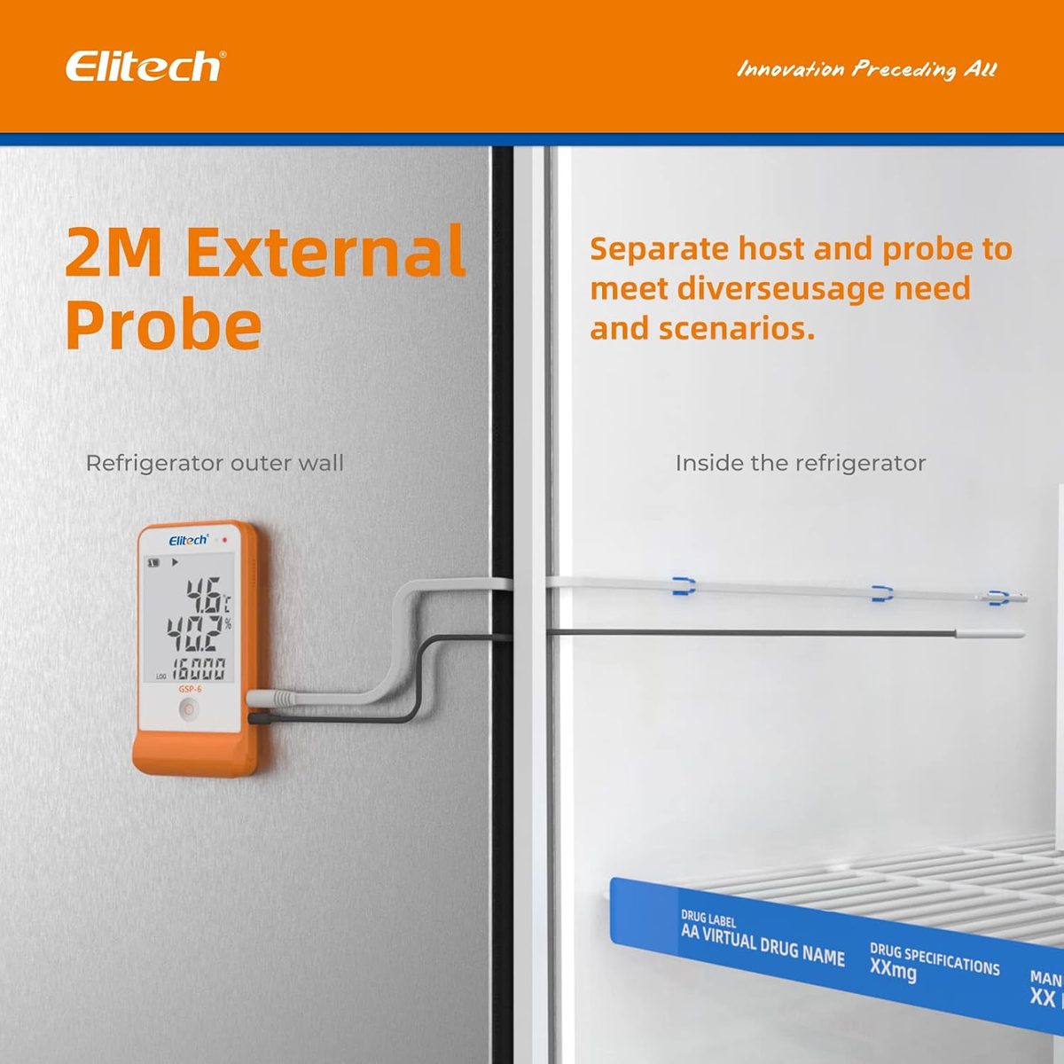 مسجل بيانات درجة الحرارة والرطوبة Elitech GSP-6، 16000 نقطة، سلسلة تبريد 3