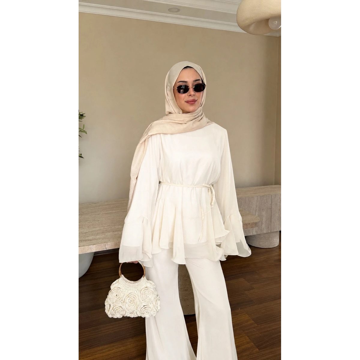 Zeena chiffon set ابيض