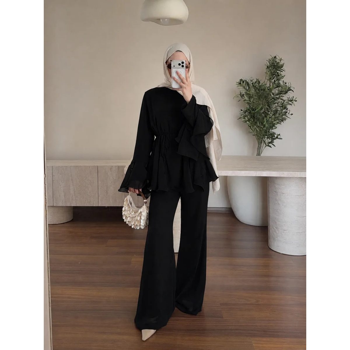 Zeena chiffon set اسود 3