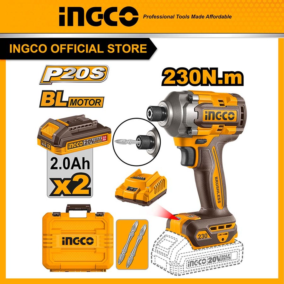 مقدح بطارية امباكت (20V-230N)+(2بطارية – شاحن)