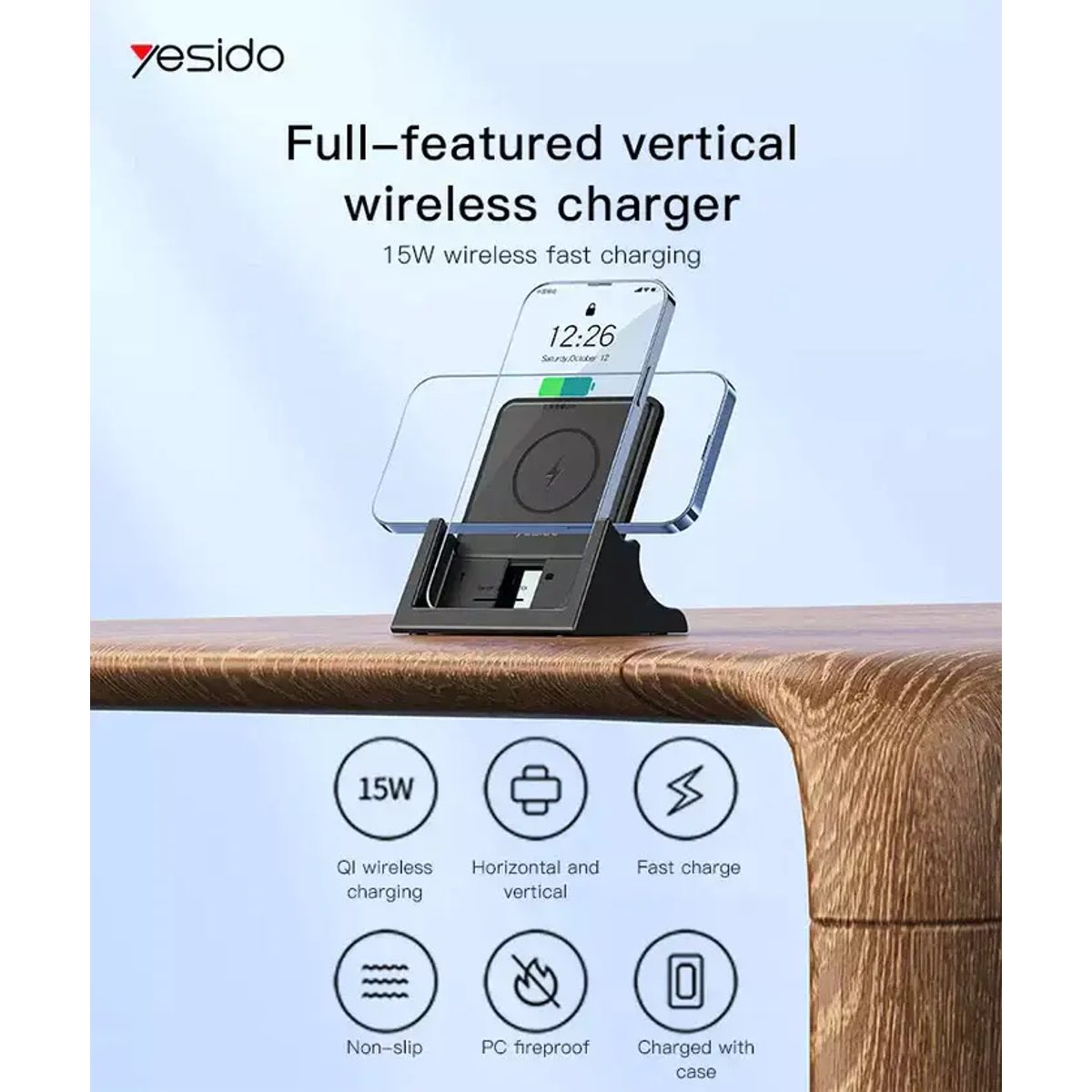 YESIDO DS15 DESKTOP WIRELESS  15W-شاحن جوال مكتبي لا سلكي 4
