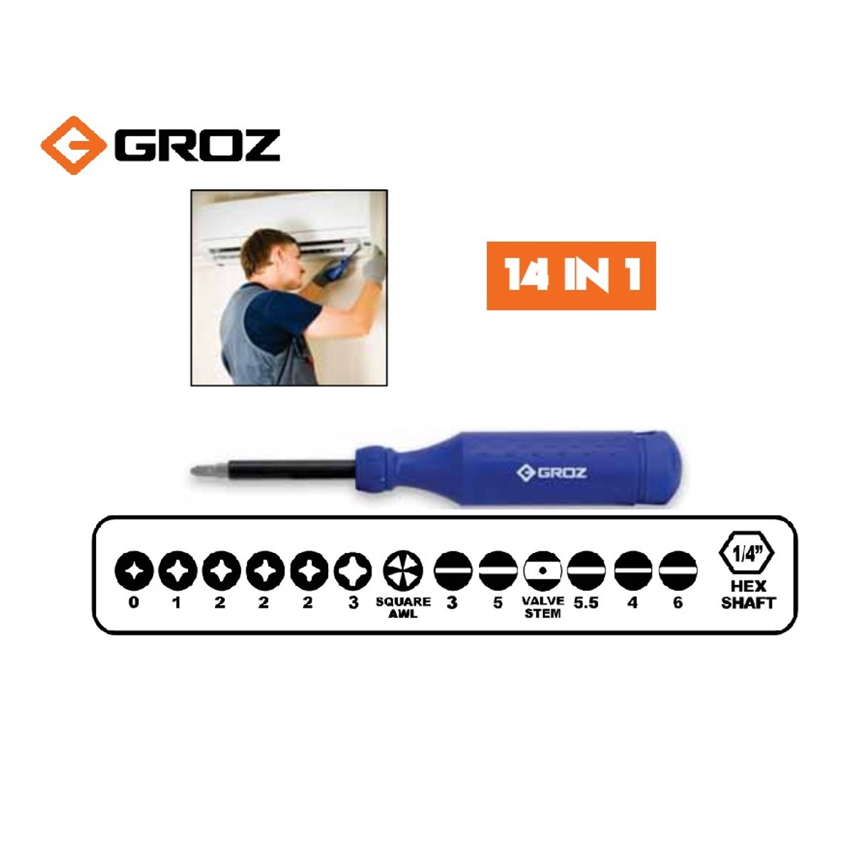 مفك 14 في 1 خاص لفنيي التكييف-GROZ