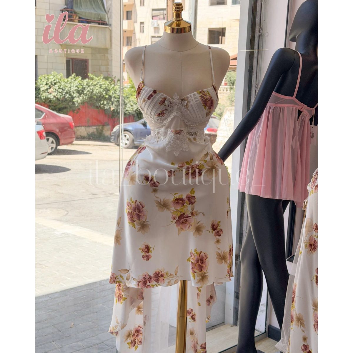 فستان حرير مورد نود طويل مدرج