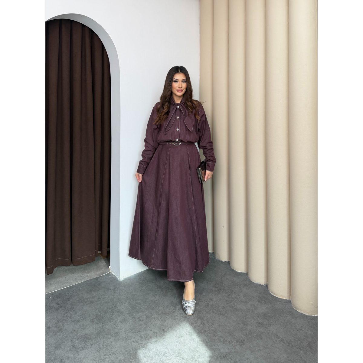 فستان جينز بربطة عنق 5