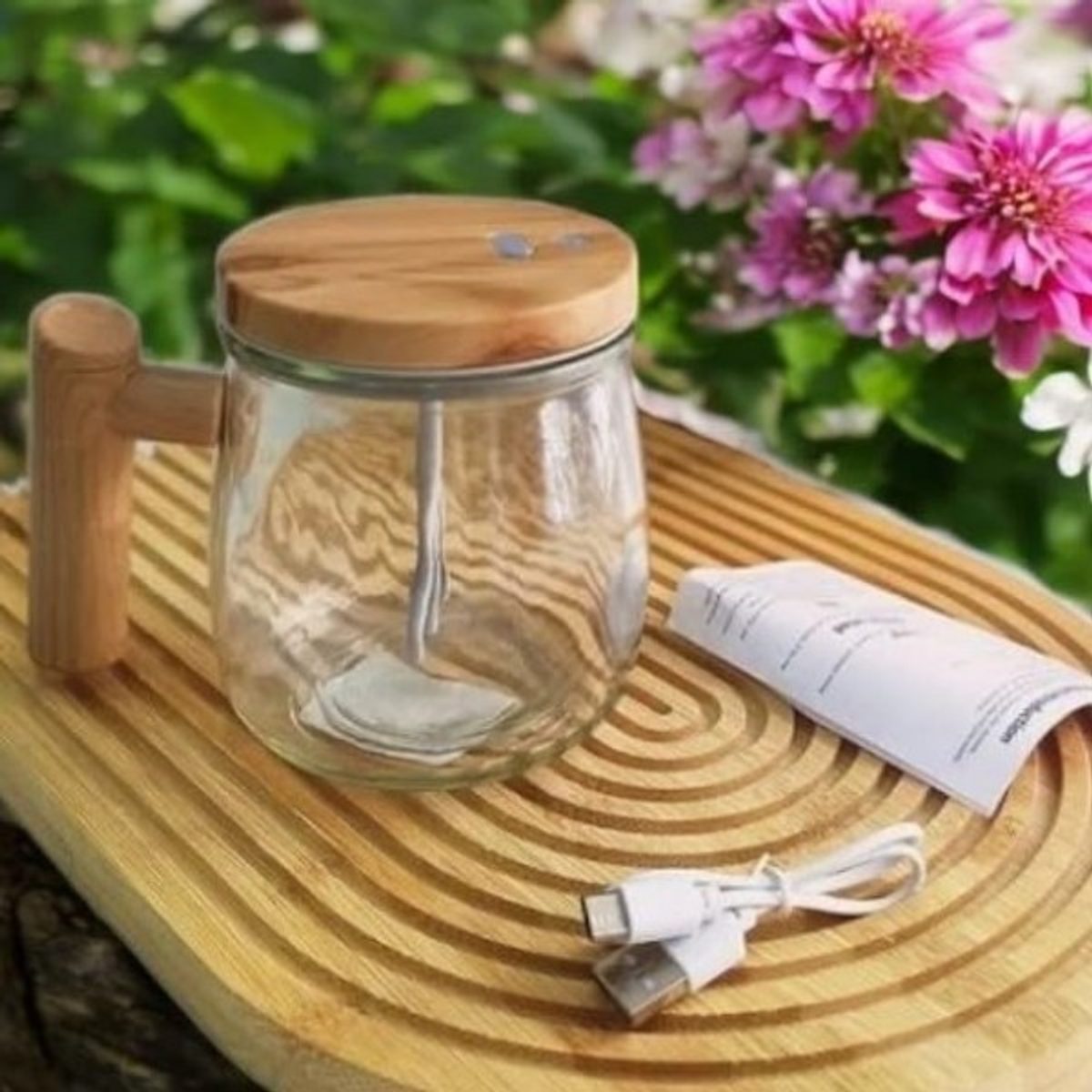 ماج/ماغ زجاج مع خفاقة داخلية غطا ويد خشب بامبو USB شحن