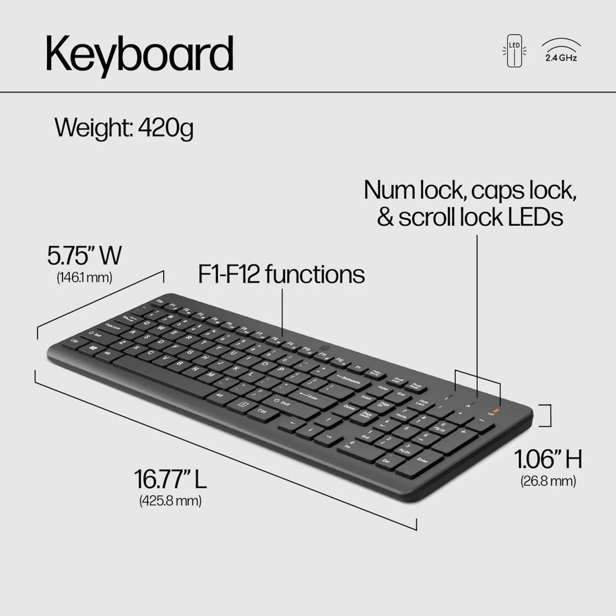 HP 330 Wireless Keyboard and Mouse Combo with LED Indicators (2V9E6AA)طقم كيبورد وماوس لا سلكي 5