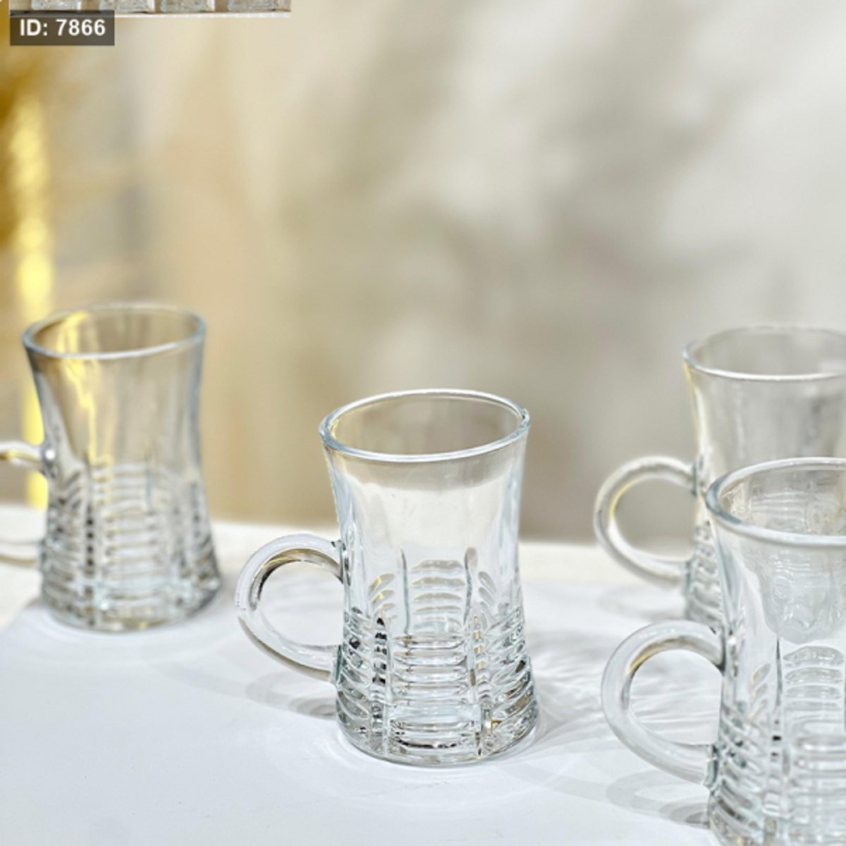 طقم/12 كاسات شاي زجاج سادة قاعدة محزز KX2231-B ZB44