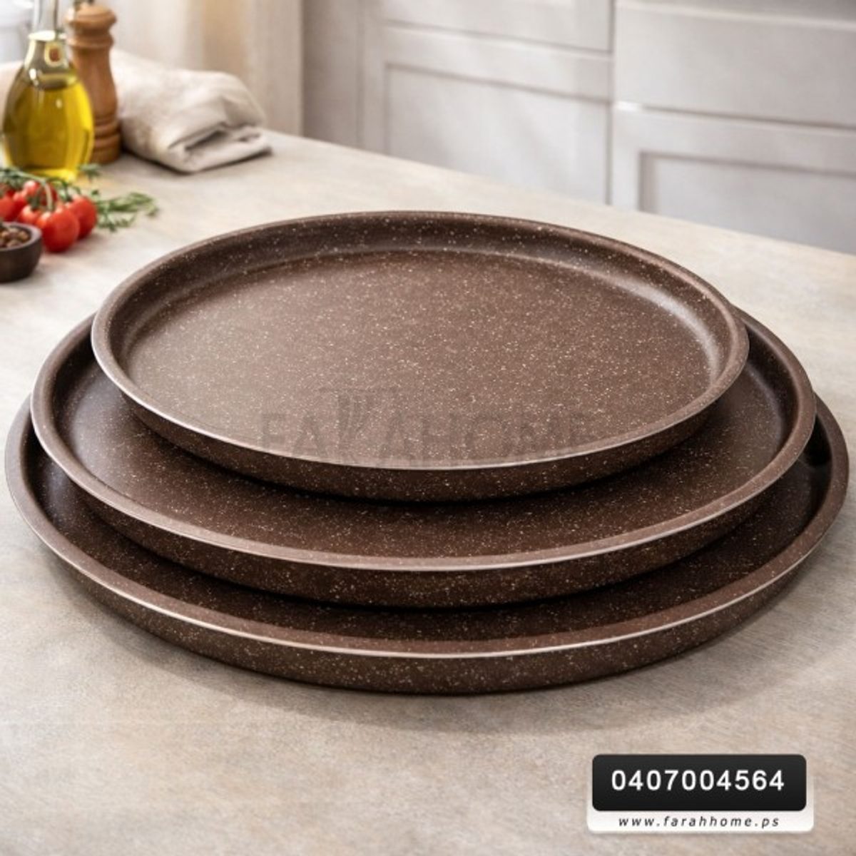 طقم سدر جرانيت بني 3 قطع مقاسات 38 - 42 - 48 سم خامة ثقيلة HOT CHEF